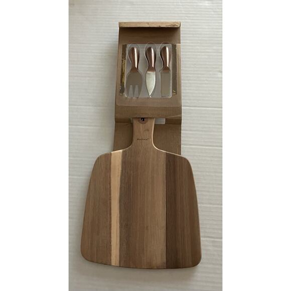 Brandani Italy Wooden Cheese Knife Set Acacia Cutting Board and 3 Servers NOB - Picture 6 of 7